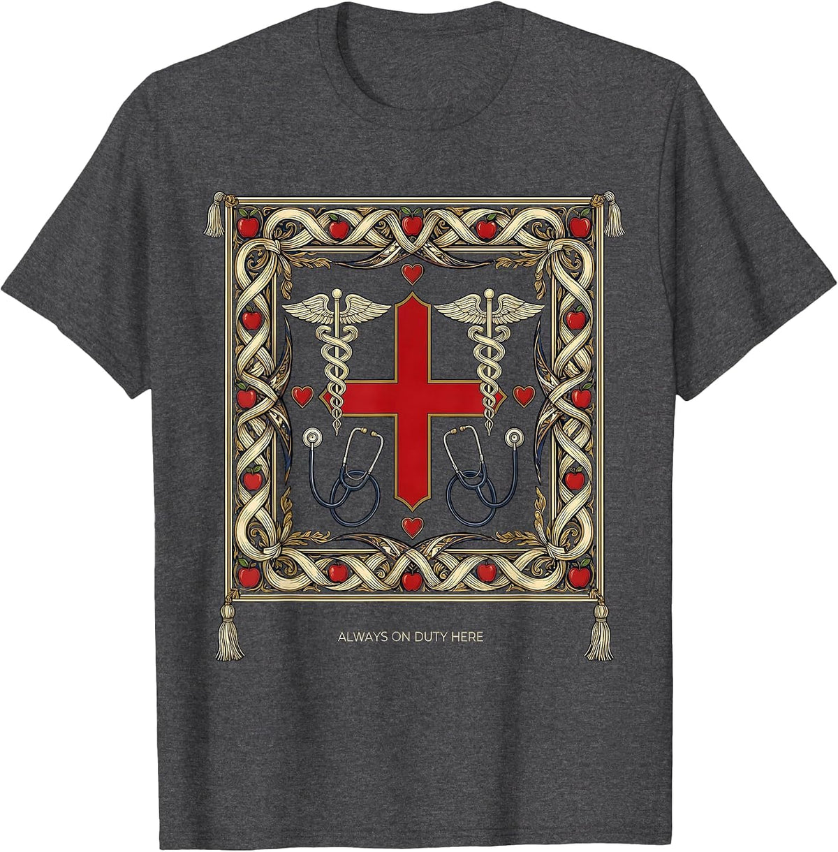 Men's School Nurse Always On Duty Graphic Design T-Shirt - Dark Heather Grey