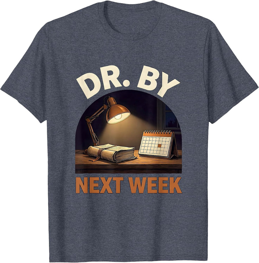 Dr. By Next Week Funny Doctoral Degree Graduation PhD T-Shirt - Heather Blue