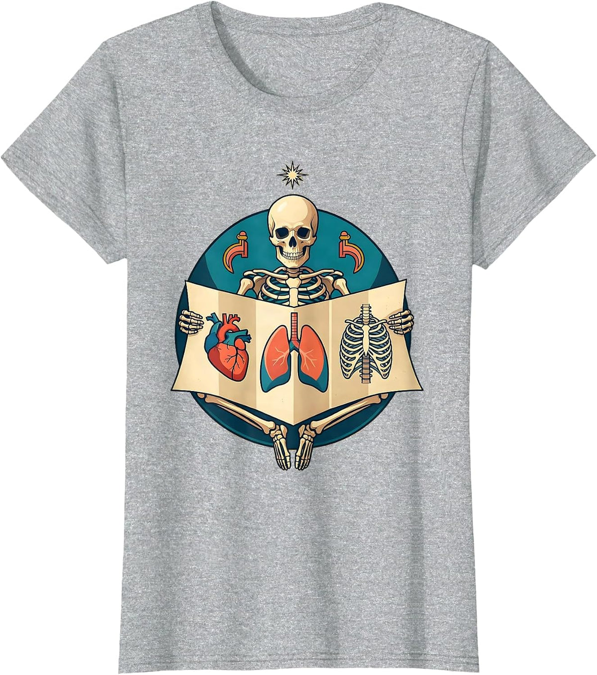 School Nurse Skeleton Anatomy Chart Graphic T-Shirt - Heather Grey