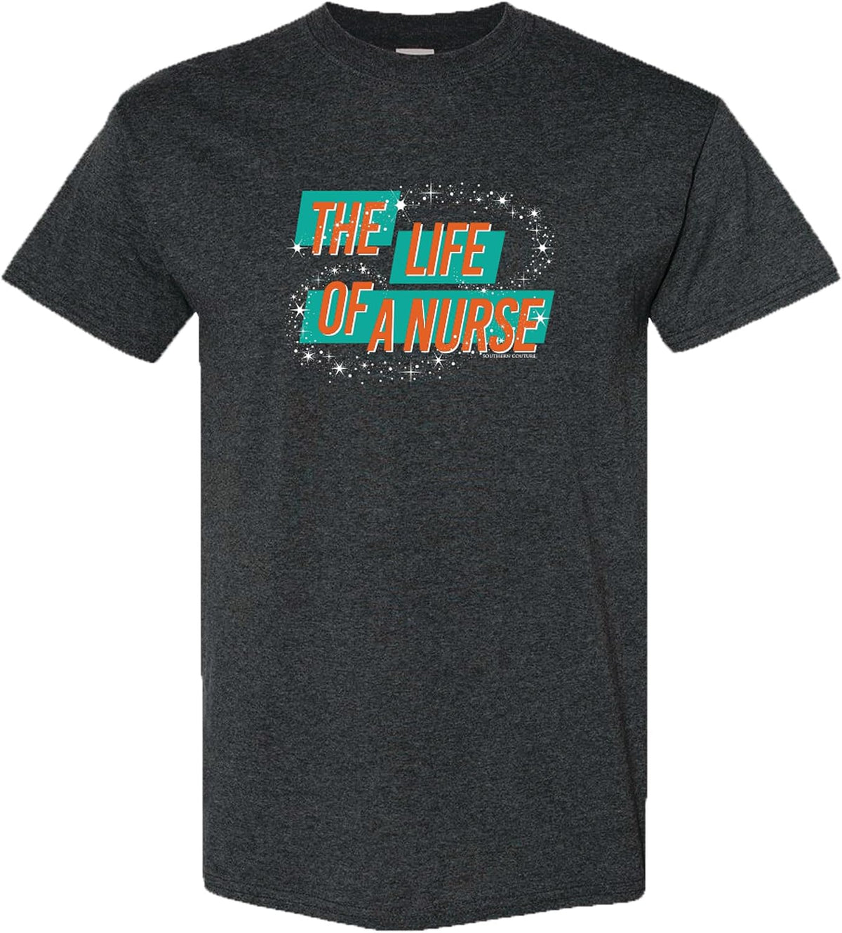 Southern Couture Soft Collection Women's Graphic T-Shirt – Life of a Nurse Retro Sparkle Design, Dark Gray Heather Cotton