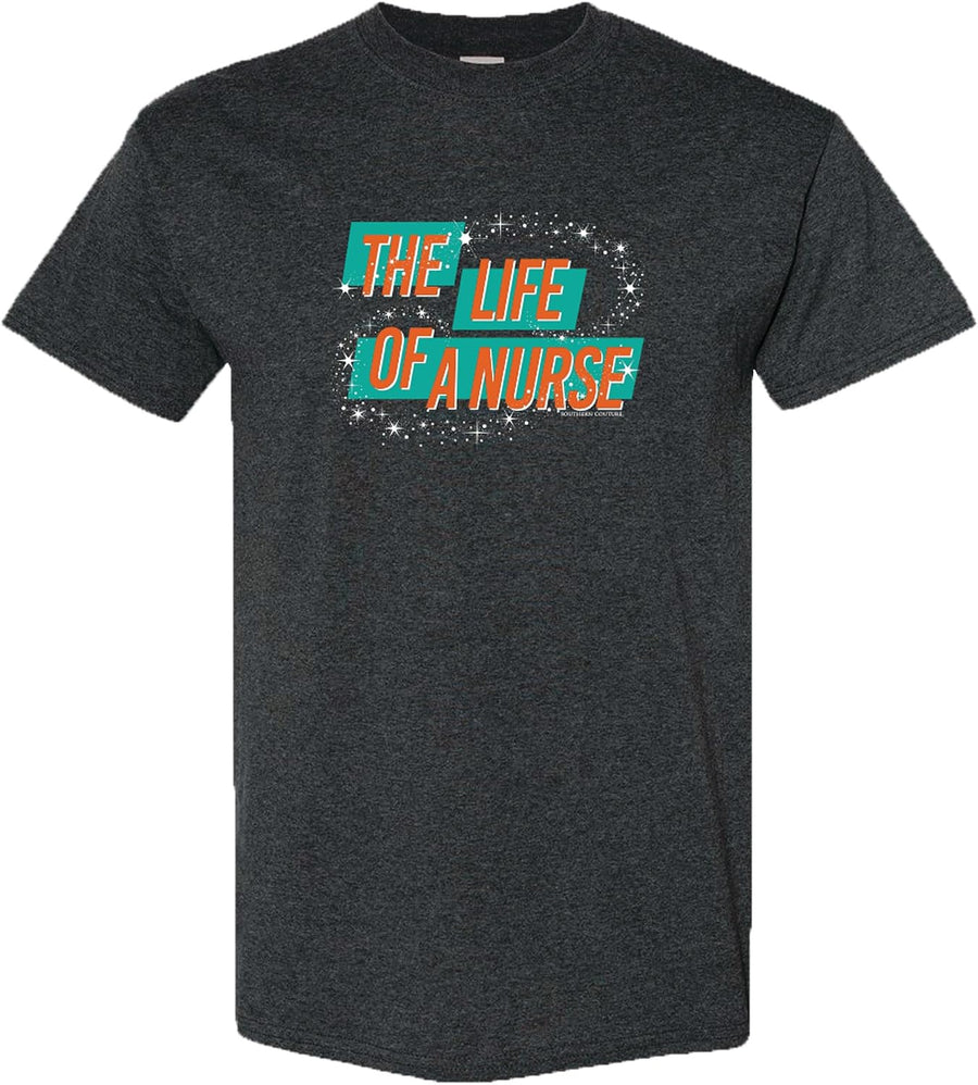 Southern Couture Soft Collection Women's Graphic T-Shirt – Life of a Nurse Retro Sparkle Design, Dark Gray Heather Cotton