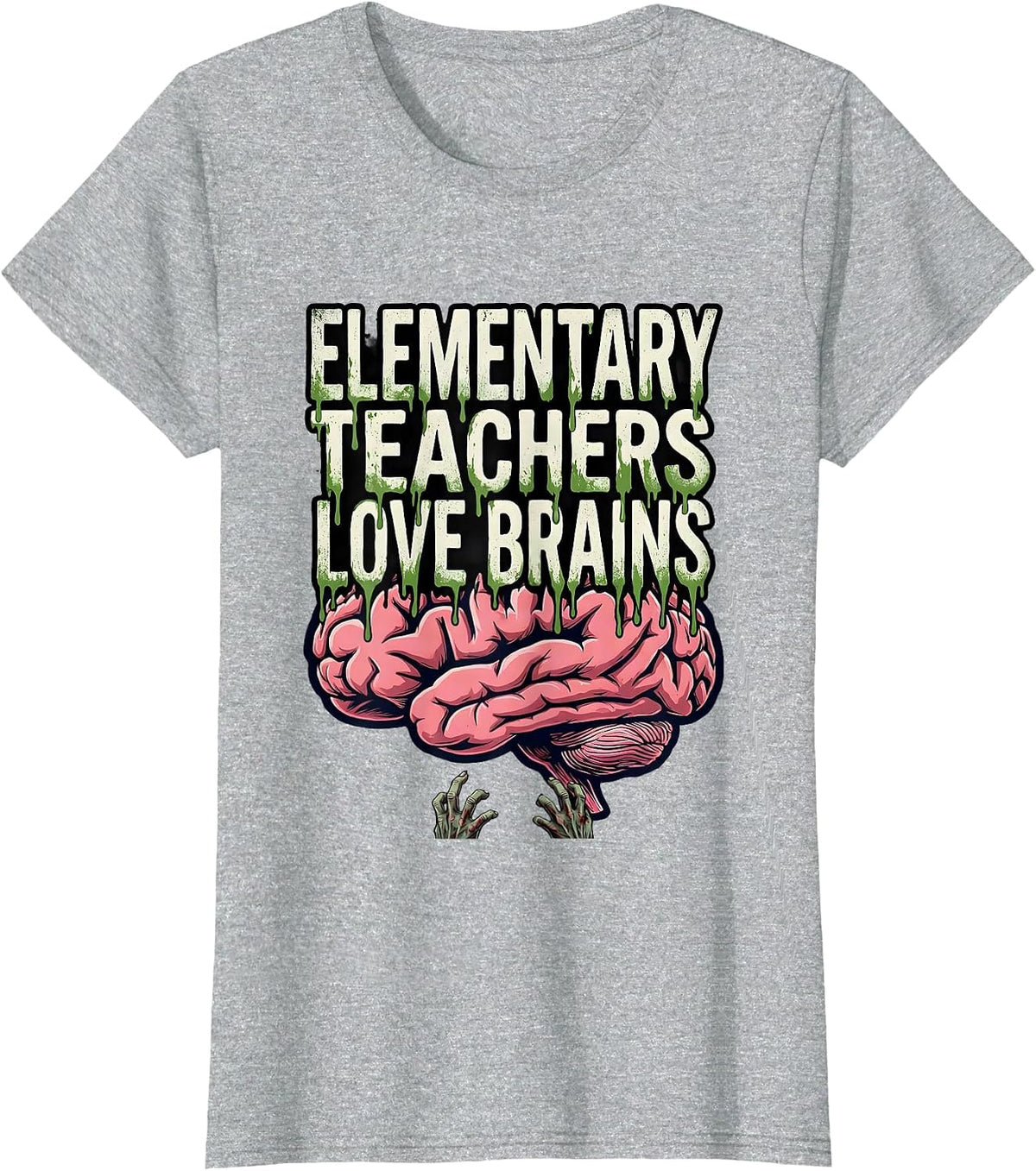 Elementary Teachers Love Brains Bold Condensed Halloween T-Shirt - Heather Grey