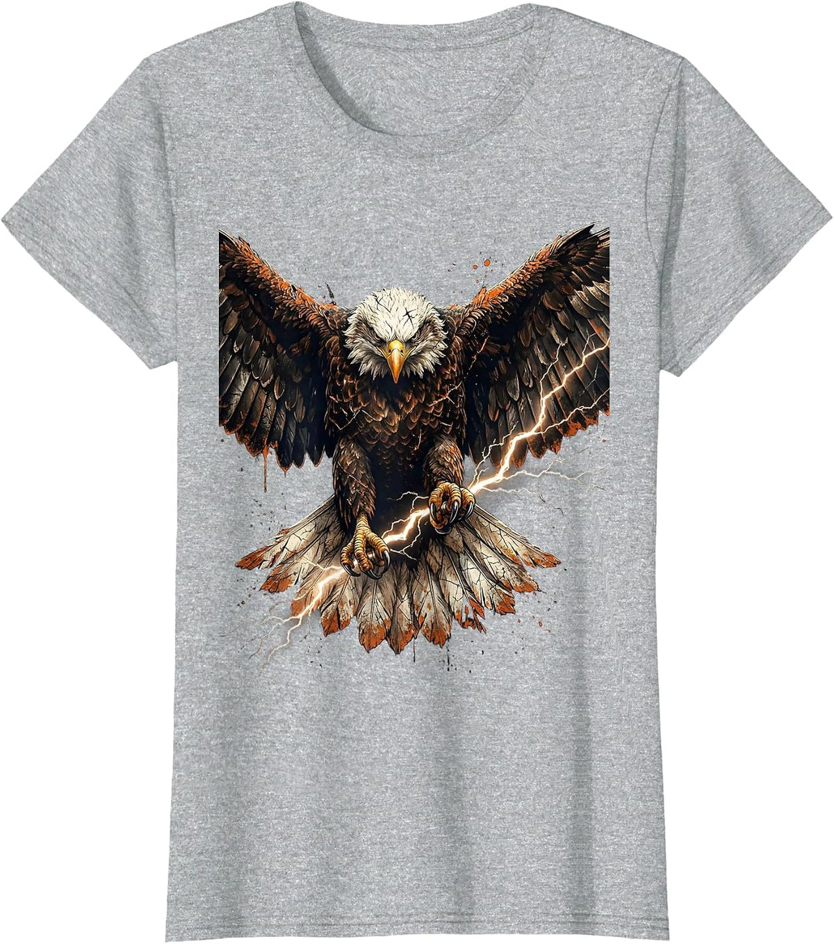 Bald Eagle Clutching Lightning Bolt Graphic T-Shirt - Heather Grey