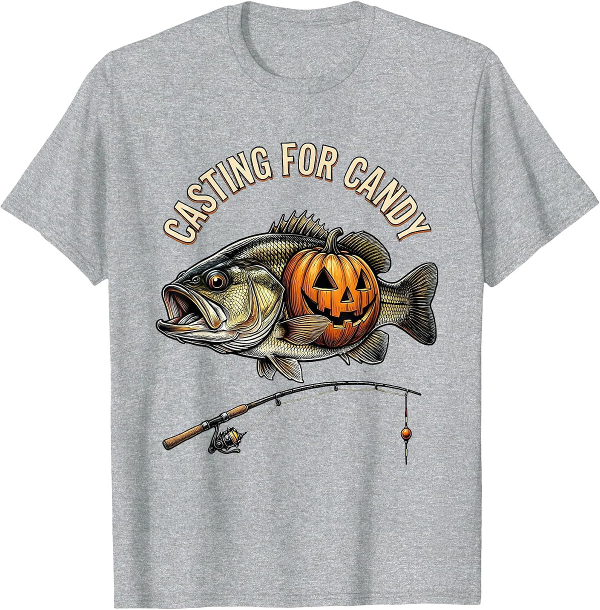 Men's Casting for Candy Funny Halloween Skeleton Fishing Bass T-Shirt - Heather Grey