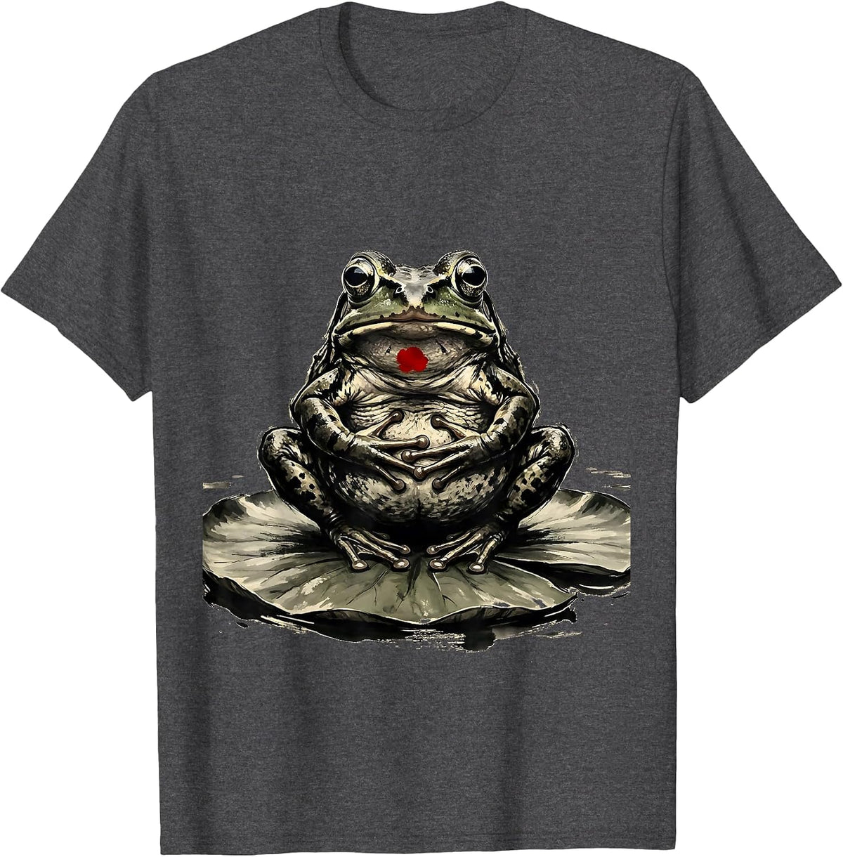 Squat Frog Ink Brush Absurdist Humor T-Shirt - Dark Heather Grey