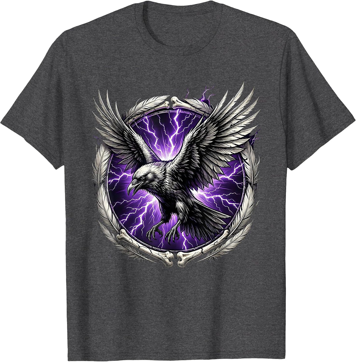 Raven Lightning Bolt Dark Storm Graphic T-Shirt - Dark Heather Grey