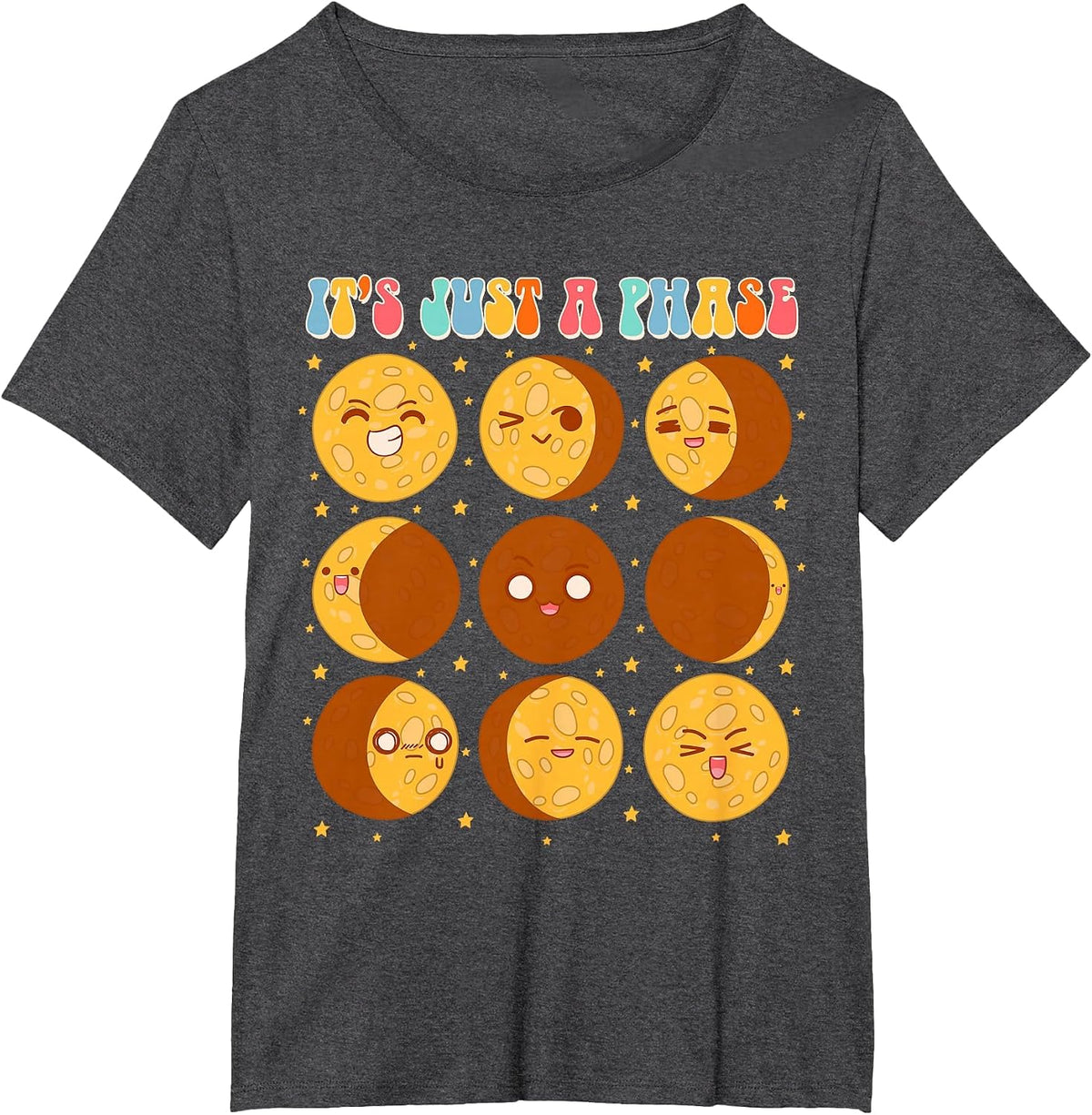 Moon Phase Science Lover Astronomy Lover It's Just A Phase T-Shirt - Dark Heather Grey