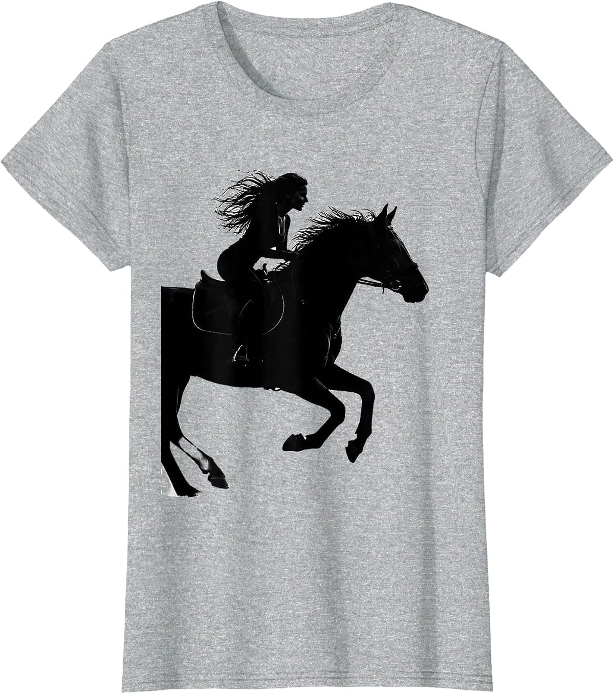 Galloping Horse Rider Full Speed Equestrian Art T-Shirt - Heather Grey