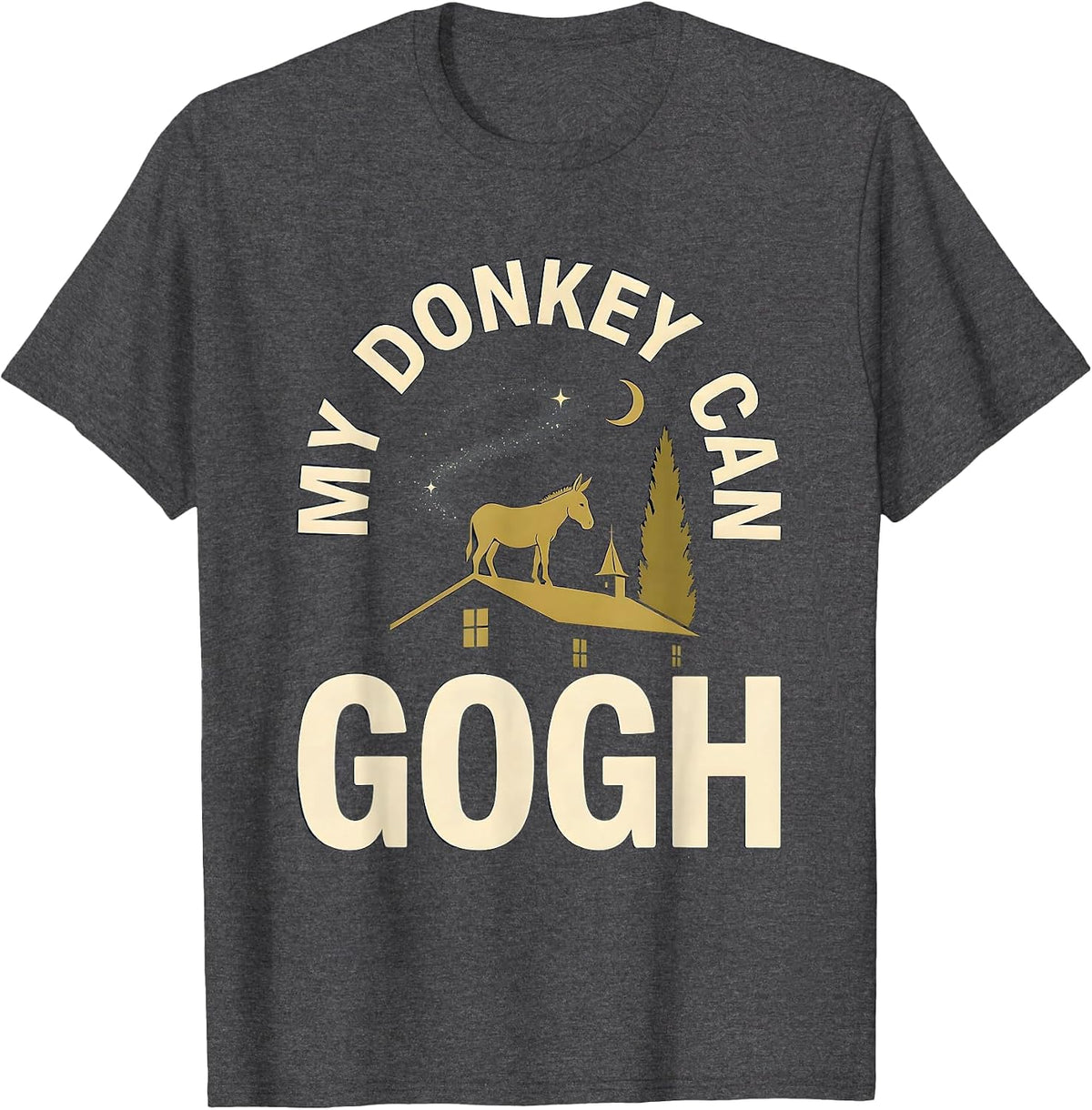 Men's My Donkey Can Gogh Minimalist Animal Lover Art Parody Humor T-Shirt - Dark Heather Grey
