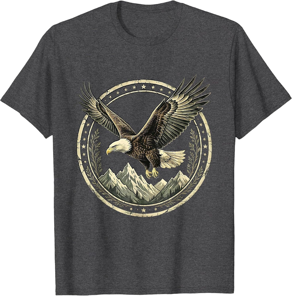 Bald Eagle Cancer Awareness Mountain Soaring Design T-Shirt - Dark Heather Grey