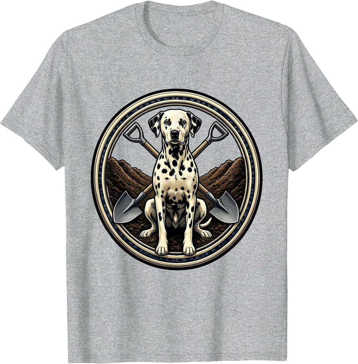 Men's Dalmatian Digging Enormous Hole in Backyard T-Shirt - Heather Grey
