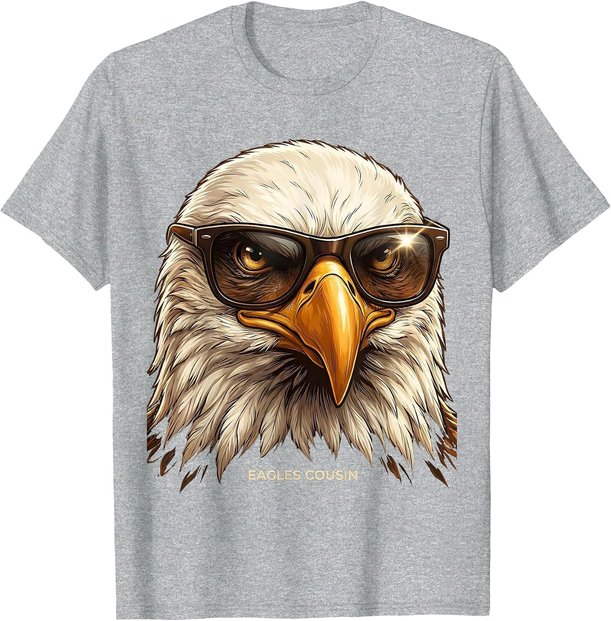 Men's Eagles Cousin Bald Eagle Sunglasses Mascot Humor T-Shirt - Heather Grey