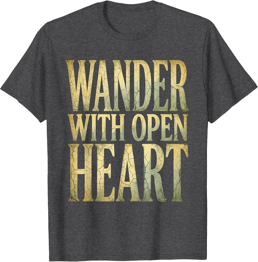 Men's Wander With Open Heart Hippie Soul Design T-Shirt - Dark Heather Grey