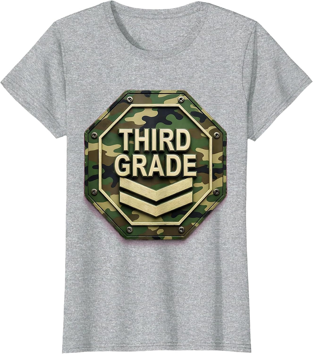 Third Grade Octagonal Camo Rank Plate Back To School Boy T-Shirt - Heather Grey