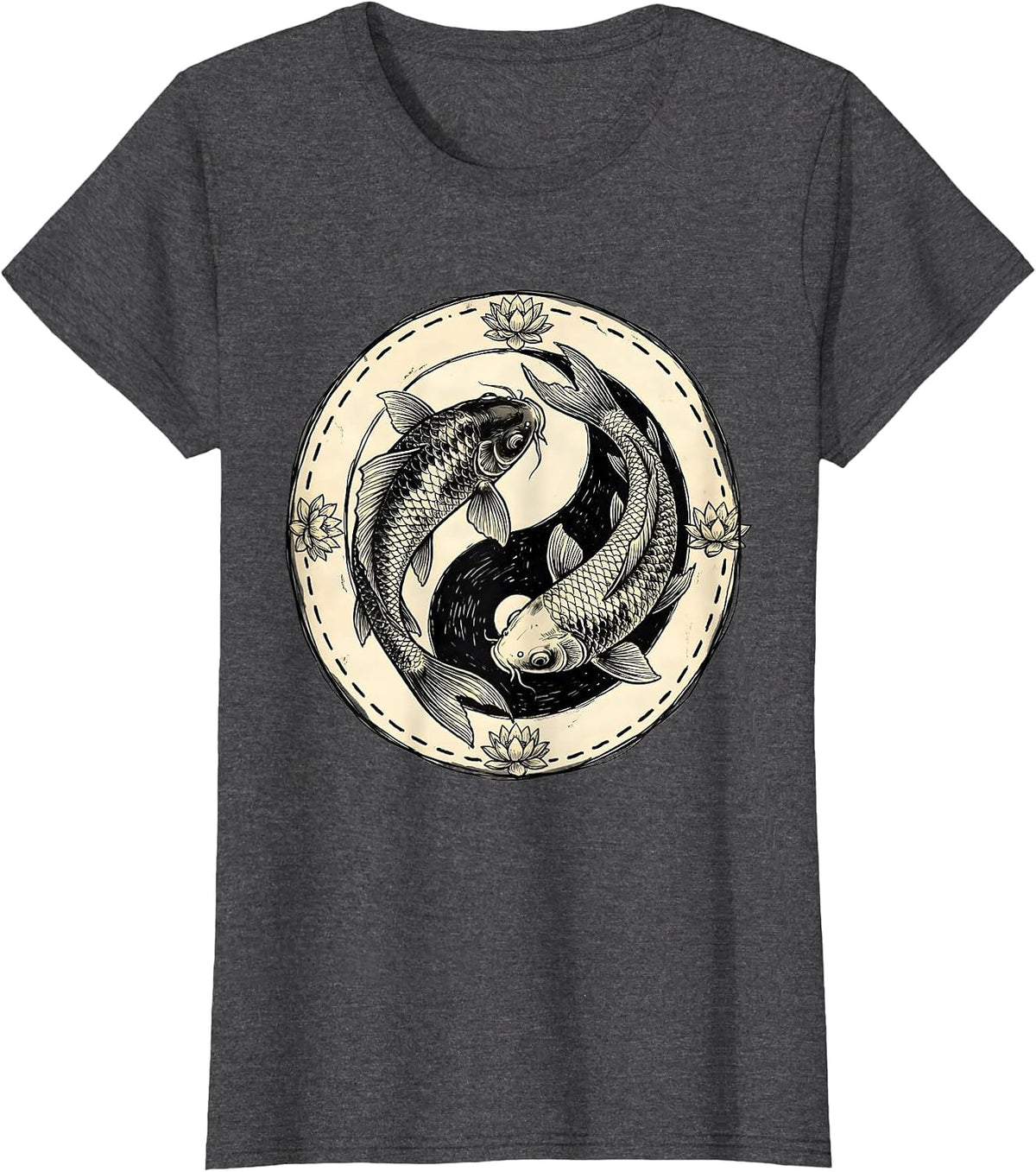 Women's Mr and Mrs Koi Fish Yin Yang Couples Design T-Shirt - Dark Heather Grey