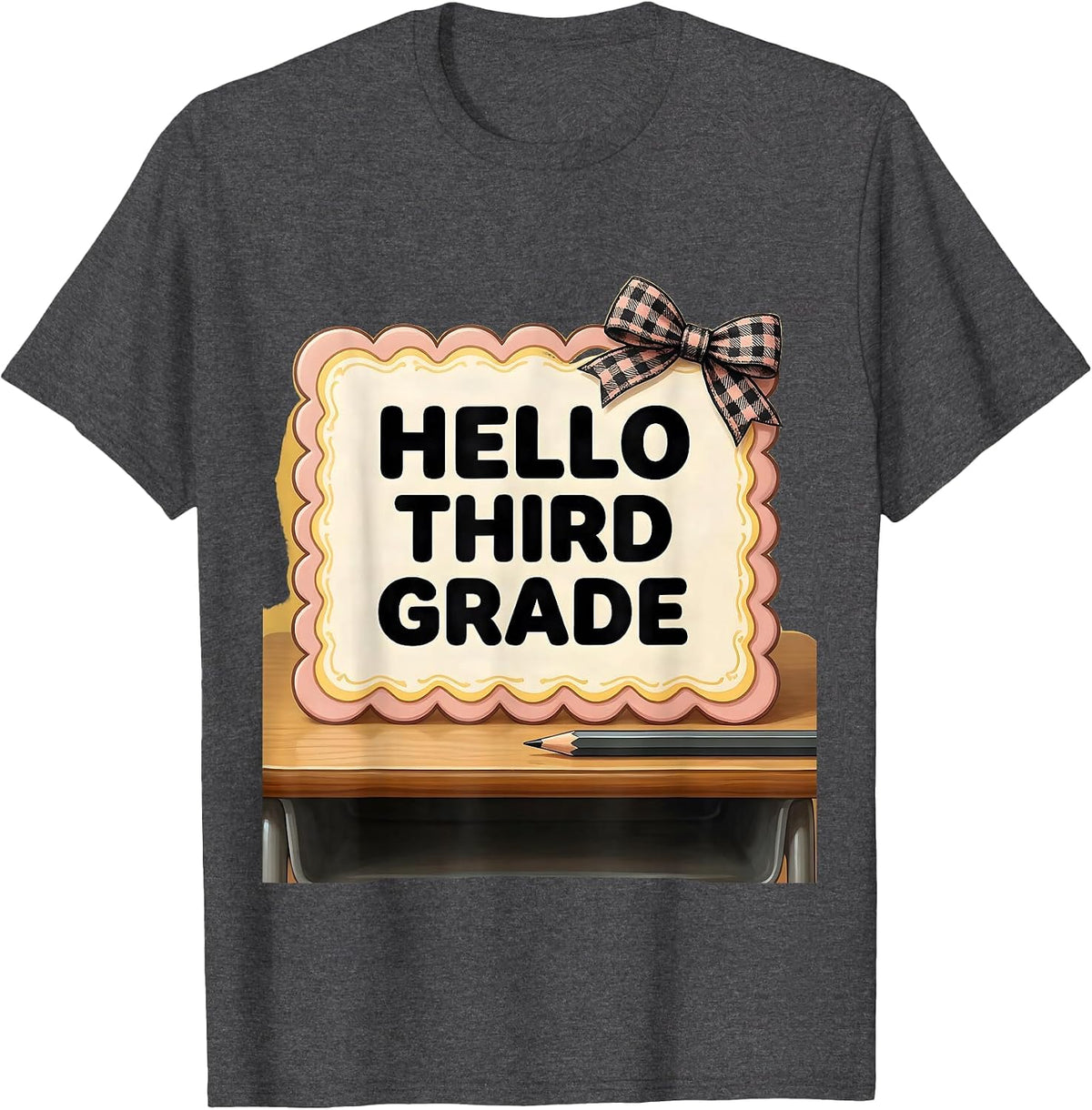 Men's Hello Third Grade Cute Coquette Back To School Pencil T-Shirt - Dark Heather Grey