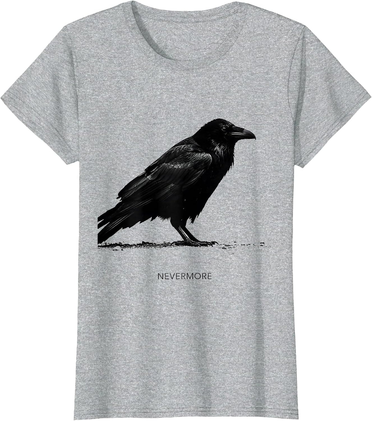 Nevermore Raven Silhouette Gothic Bird Enthusiast Dark Humor T-Shirt - Heather Grey