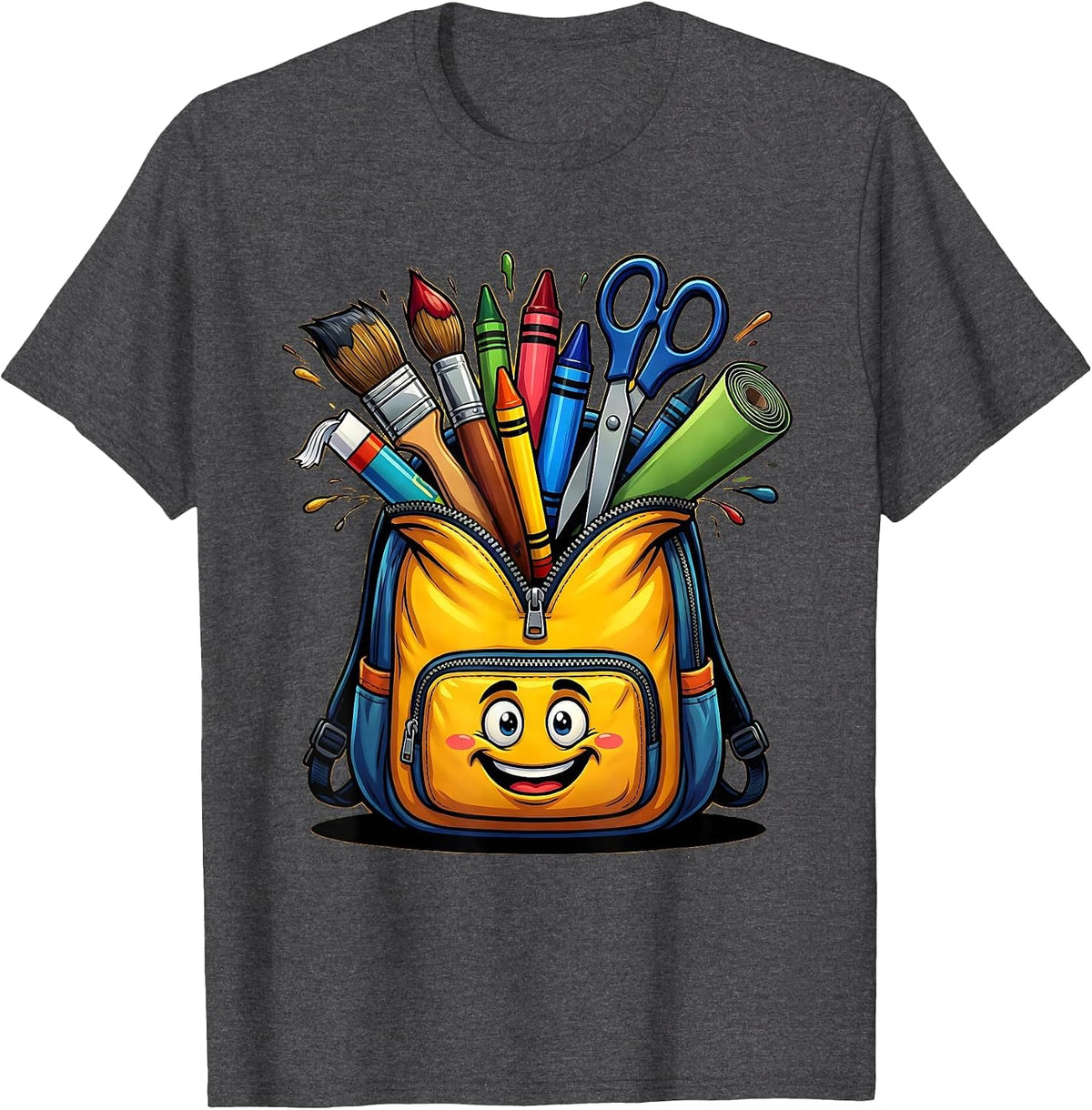 Preschool Teacher Art Supply Backpack Graphic T-Shirt - Dark Heather Grey