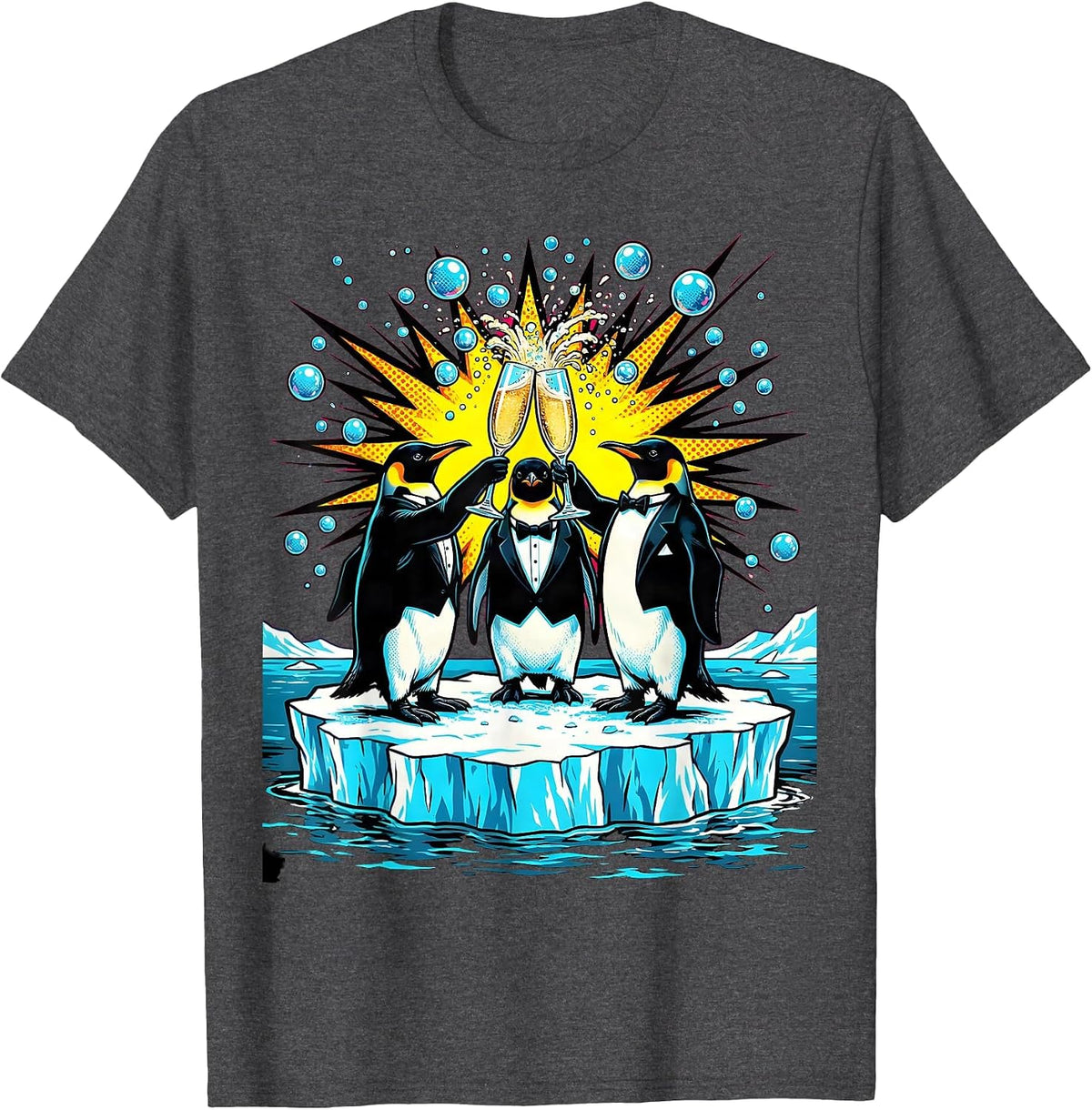 Men's Birthday Squad Penguin Celebration Iceberg Design T-Shirt - Dark Heather Grey