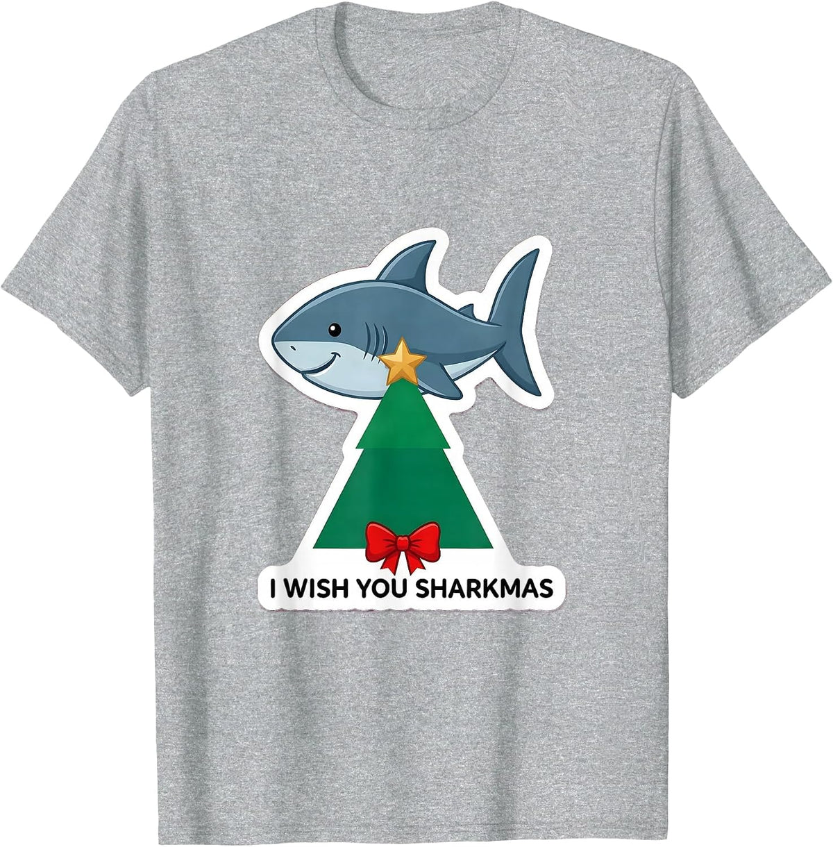 Men's I Wish You Sharkmas Funny Shark Lover Christmas Pun Novelty T-Shirt - Heather Grey
