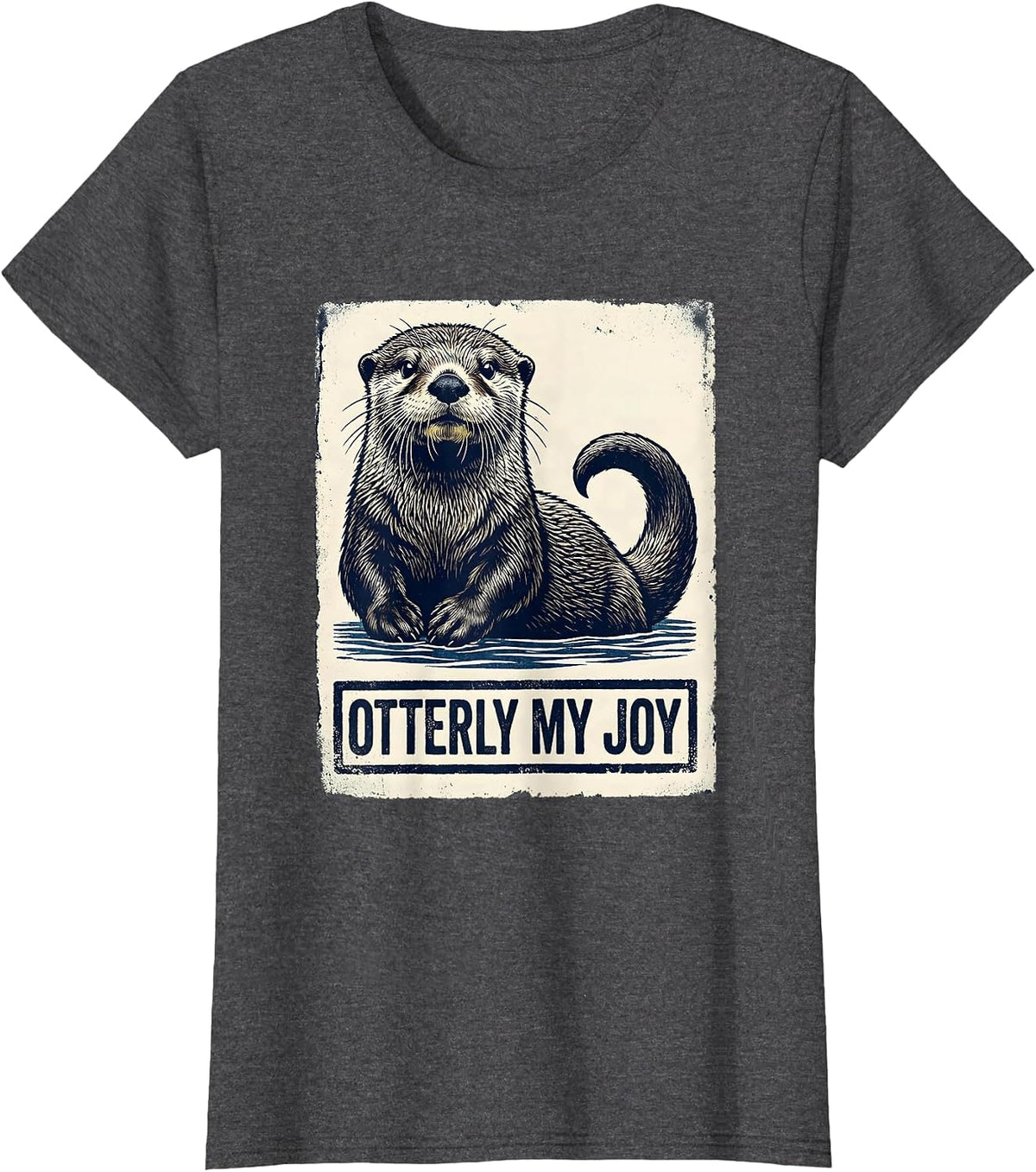 Women's Otterly My Joy Rubber Stamp Sea Otter Humor Gift T-Shirt - Dark Heather Grey