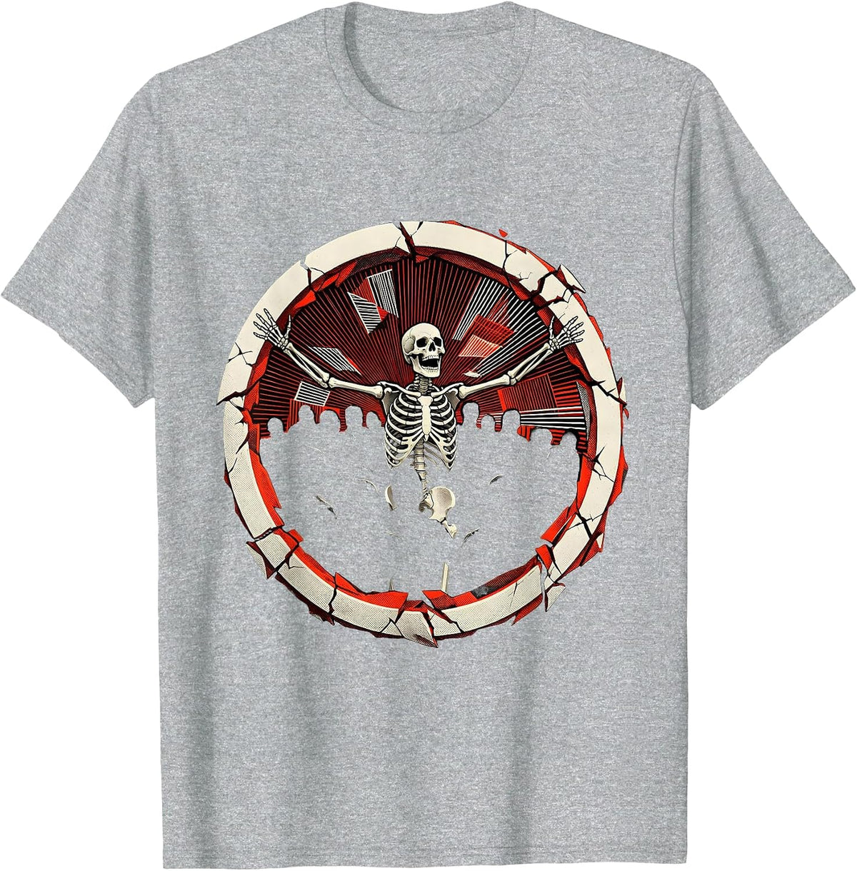 Men's Skeleton Mosh Pit Punk Rock Crowd Illustration T-Shirt - Heather Grey