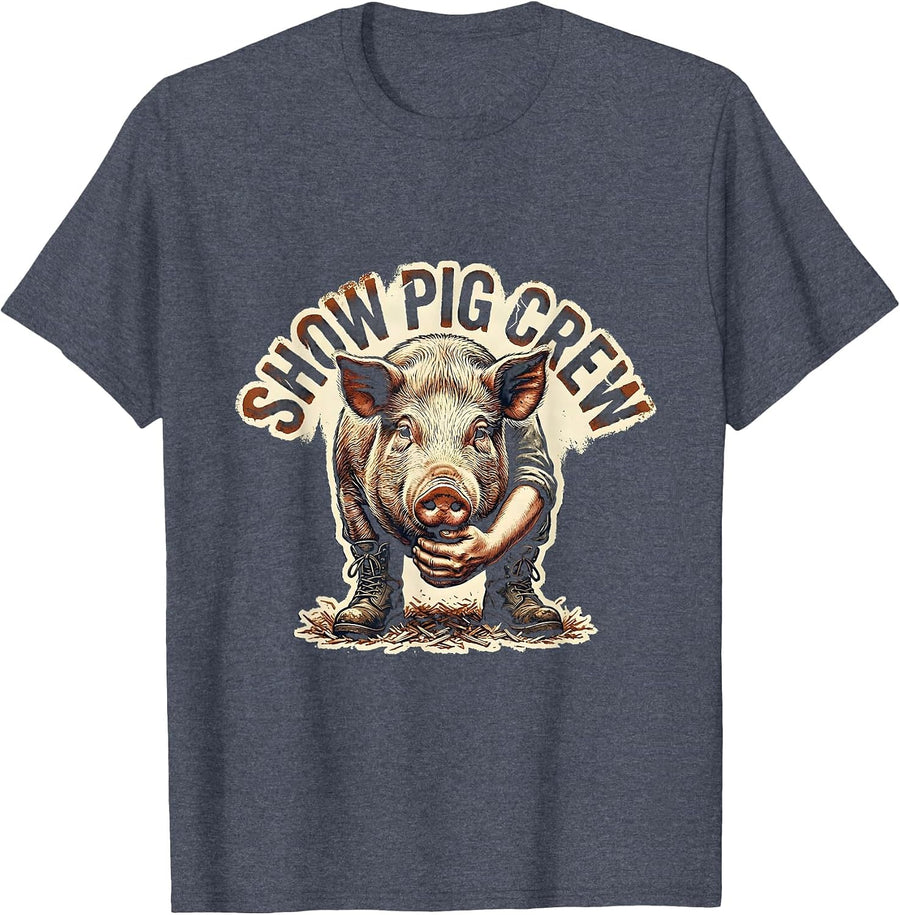Show Pig Crew Funny Farm Animal Lover Youth Livestock Show T-Shirt - Heather Blue