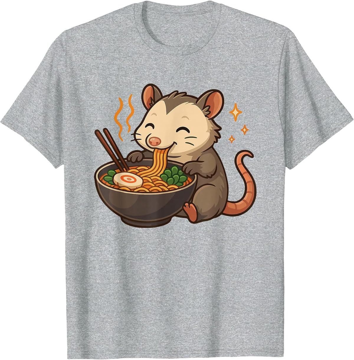 Opossum with Noodles Ramen Kawaii Opossum T-Shirt - Heather Grey