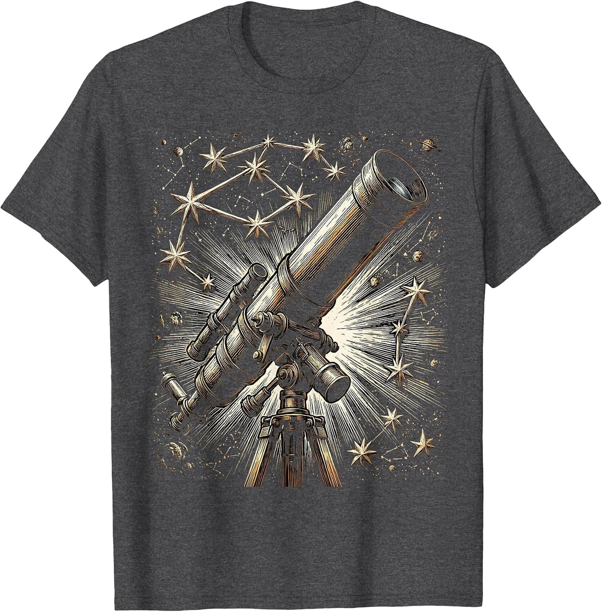 Telescope Star Constellation Astronomy Design T-Shirt - Dark Heather Grey