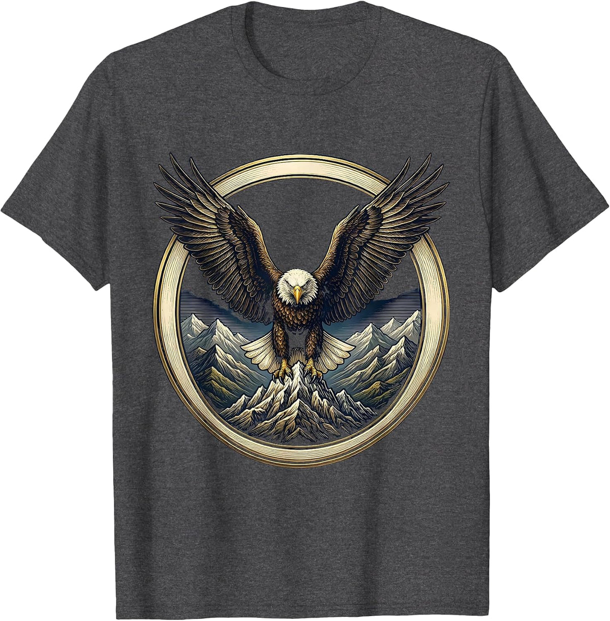 Men's True Patriot Bald Eagle Over Mountain Range T-Shirt - Dark Heather Grey