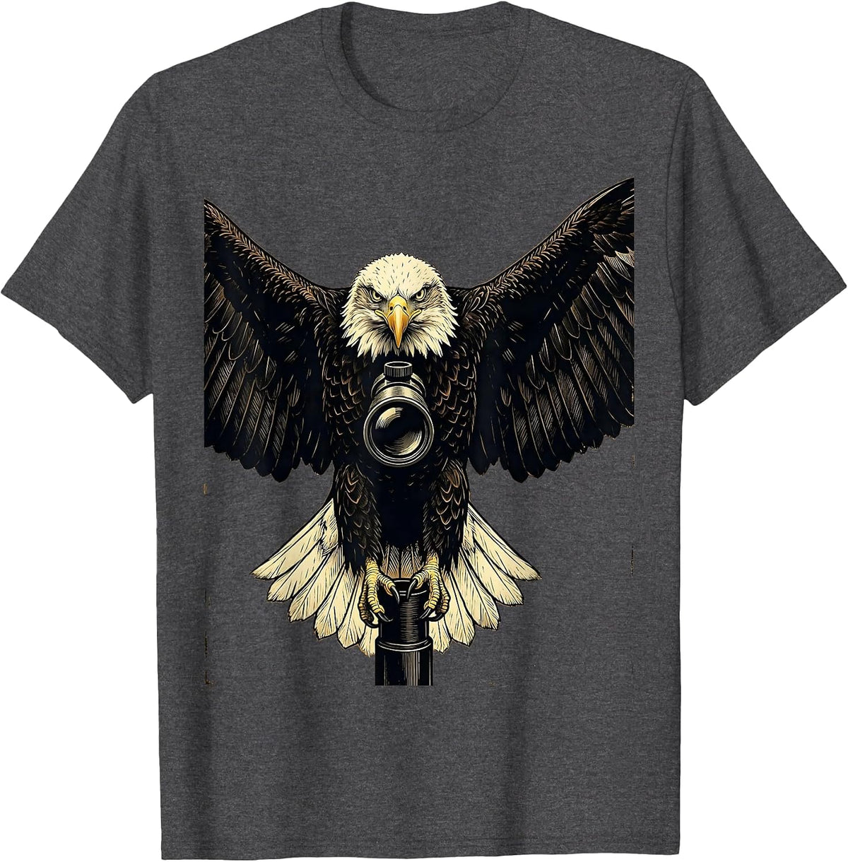 Bald Eagle Rifle Scope Patriotic Graphic T-Shirt - Dark Heather Grey
