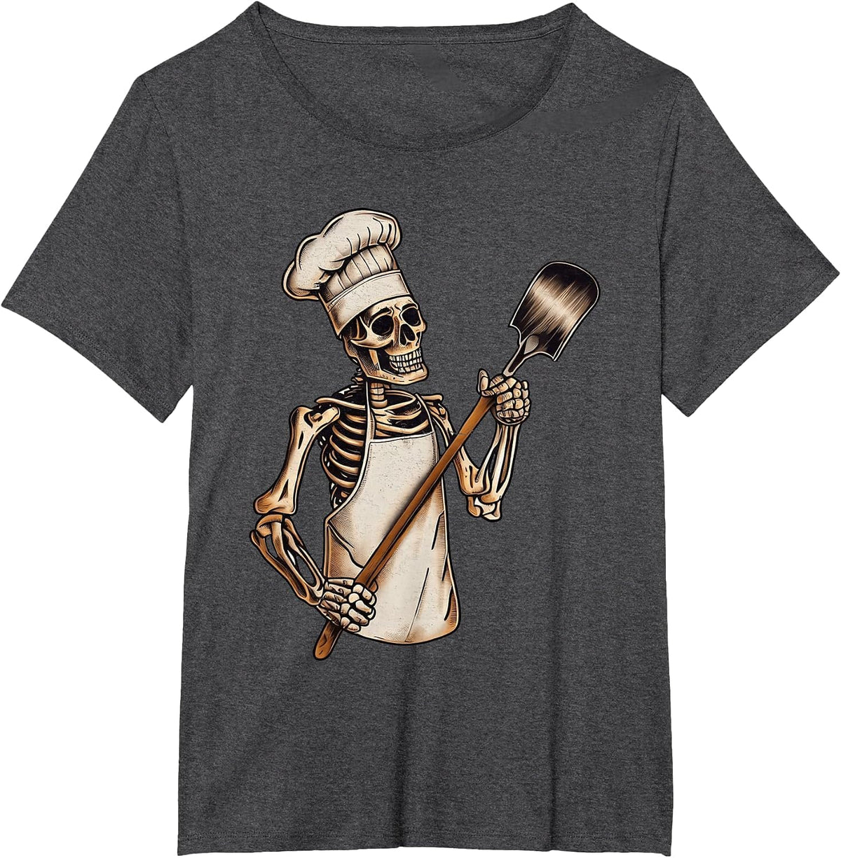 Skeleton Chef Cook Spooky Horror Halloween Costume Party T-Shirt - Dark Heather Grey