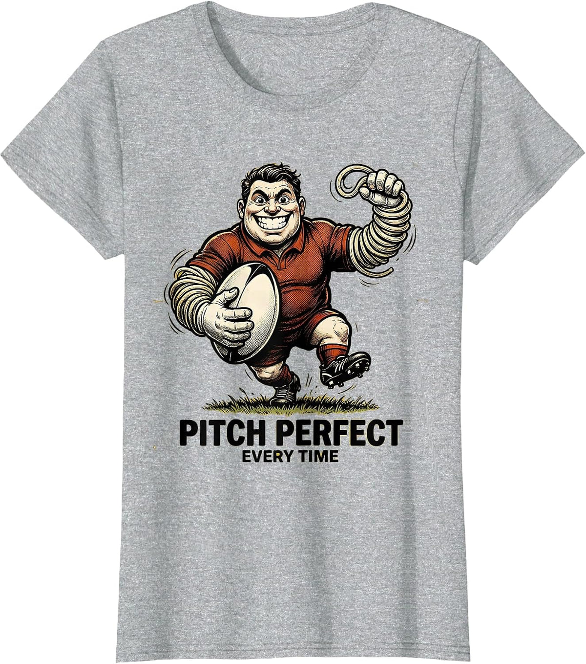 Pitch Perfect Every Time Rugby Graphic Design T-Shirt - Heather Grey