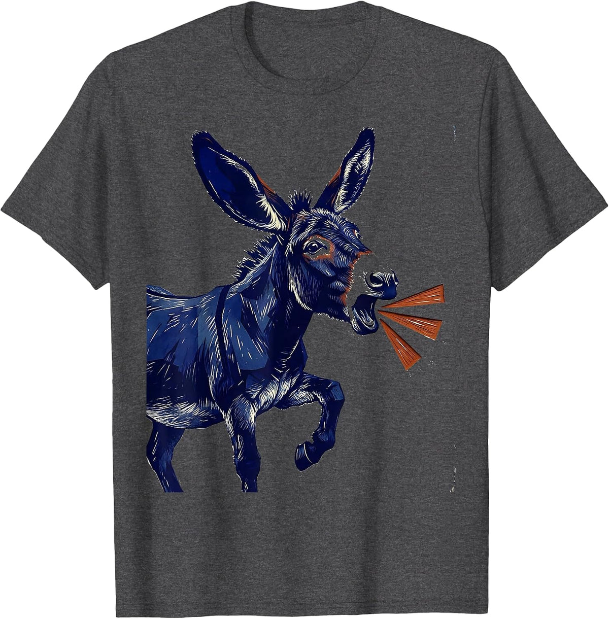 Donkey Linocut Quirky Animal Lover Gift T-Shirt - Dark Heather Grey