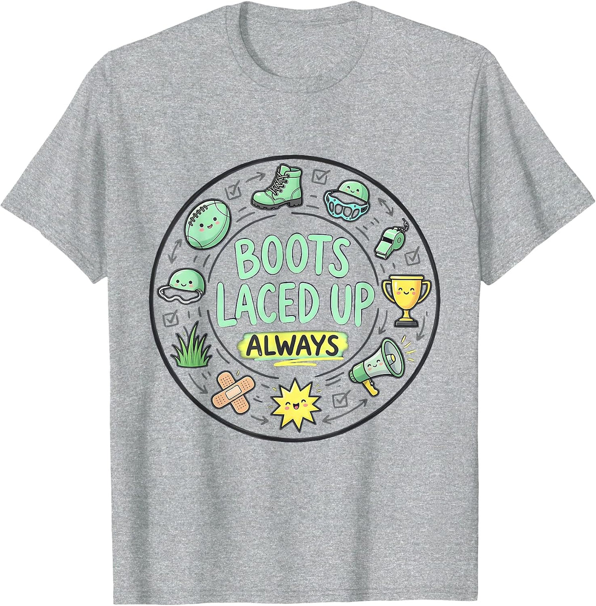 Men's Boots Laced Up Always Rugby Graphic Design T-Shirt - Heather Grey