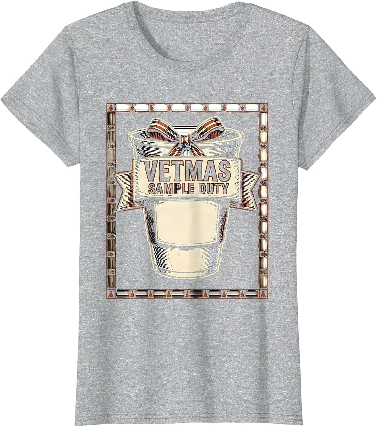 Vetmas Sample Duty Wood Type Letterpress Vet Tech Christmas T-Shirt - Heather Grey