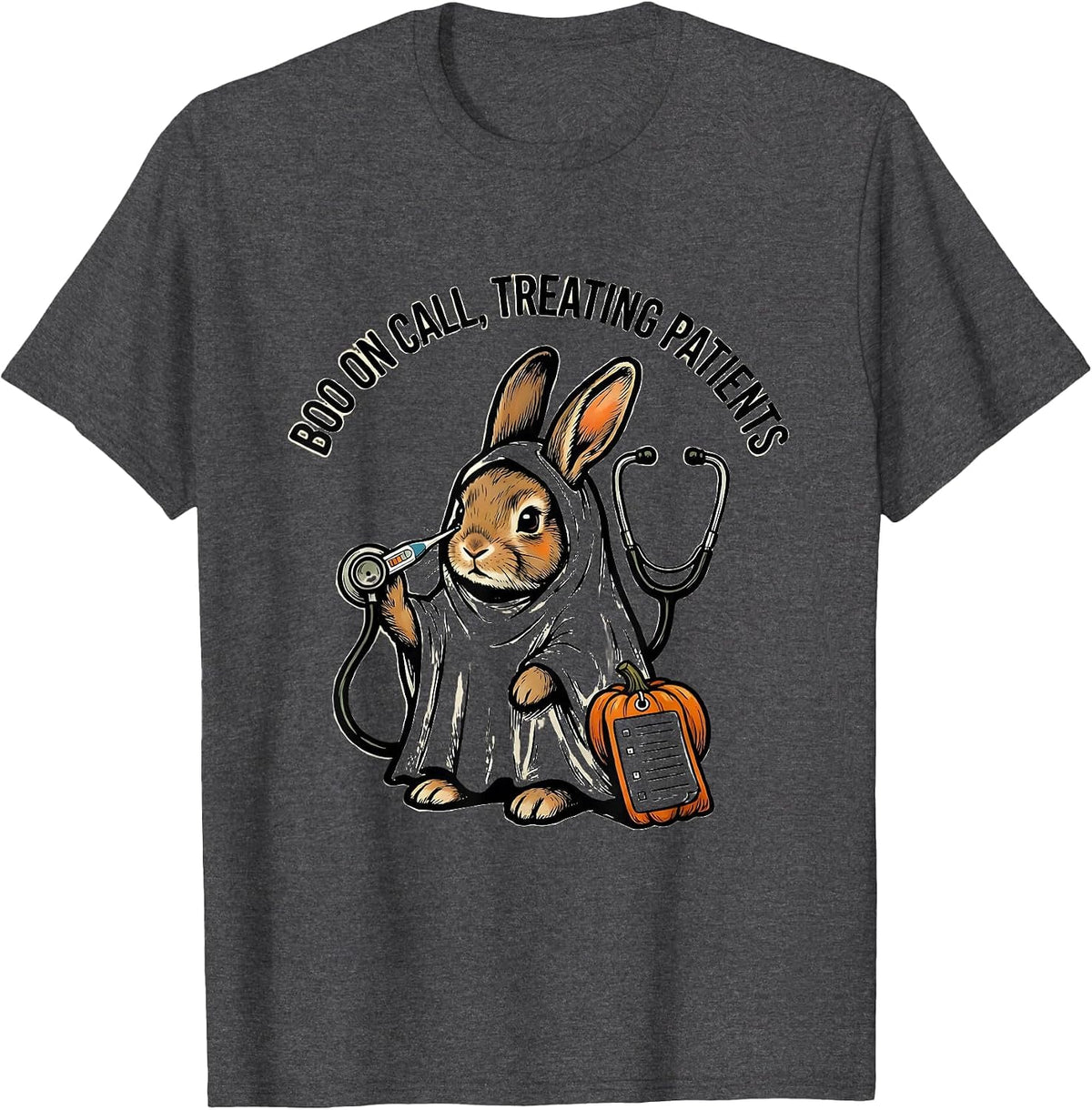 Men's Boo On Call Treating Patients Funny Vet Tech Halloween T-Shirt - Dark Heather Grey
