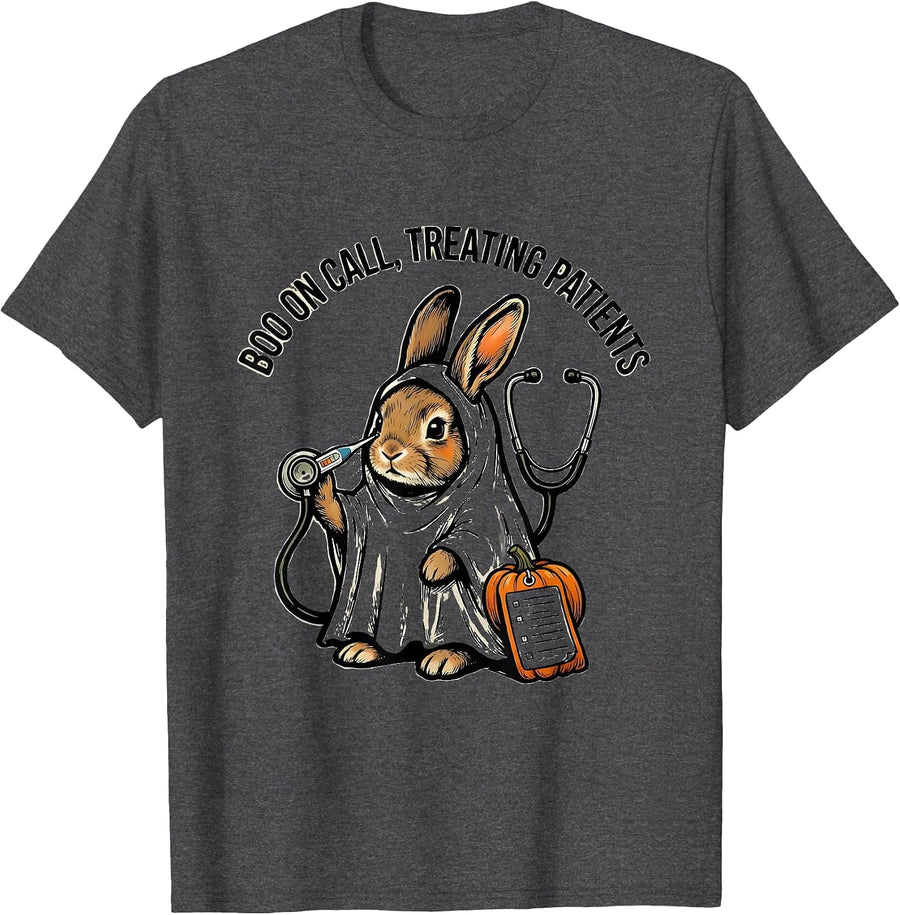 Men's Boo On Call Treating Patients Funny Vet Tech Halloween T-Shirt - Dark Heather Grey