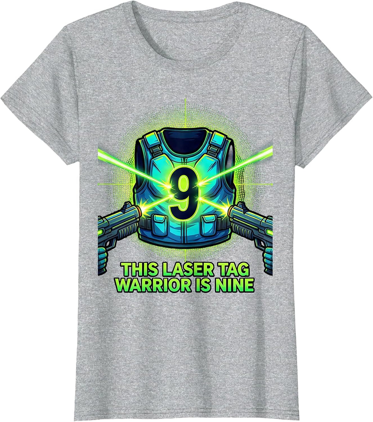 This Laser Tag Warrior Is Nine Cartoon Birthday Boy T-Shirt - Heather Grey
