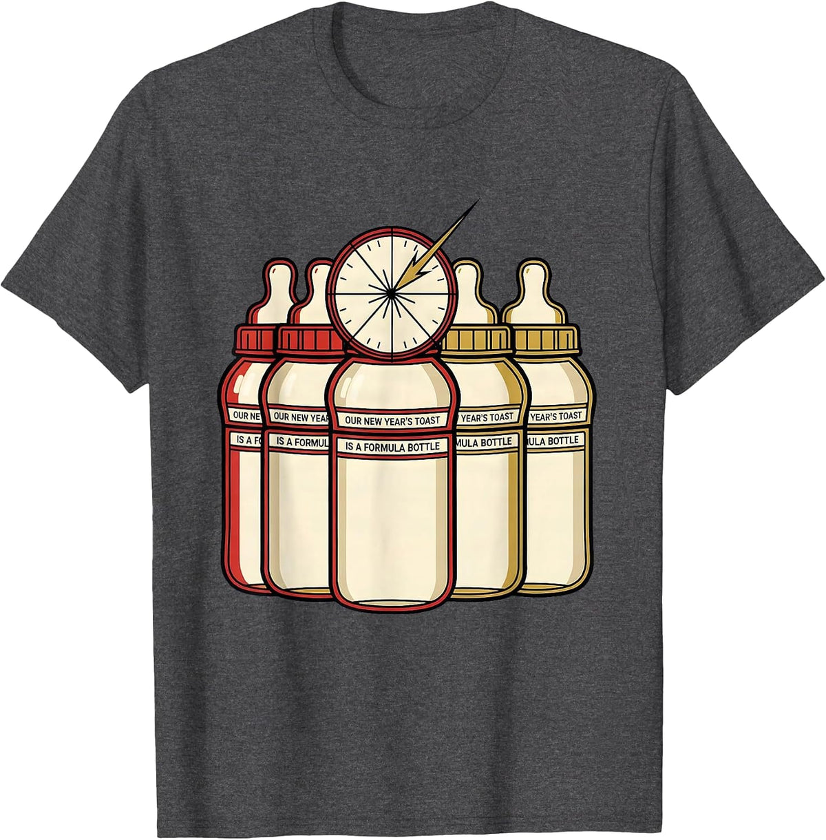 Men's Our New Year's Toast Is A Formula Bottle Nurse Crew T-Shirt - Dark Heather Grey