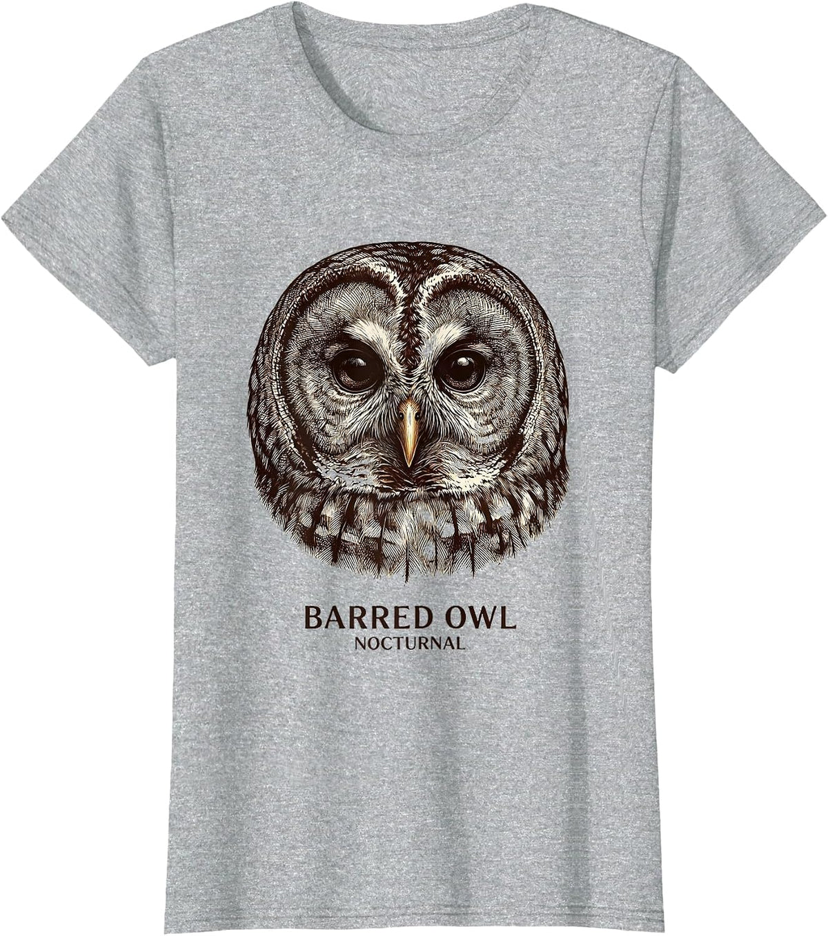 Barred Owl Nocturnal Crosshatch Wildlife Portrait Animal Art T-Shirt - Heather Grey
