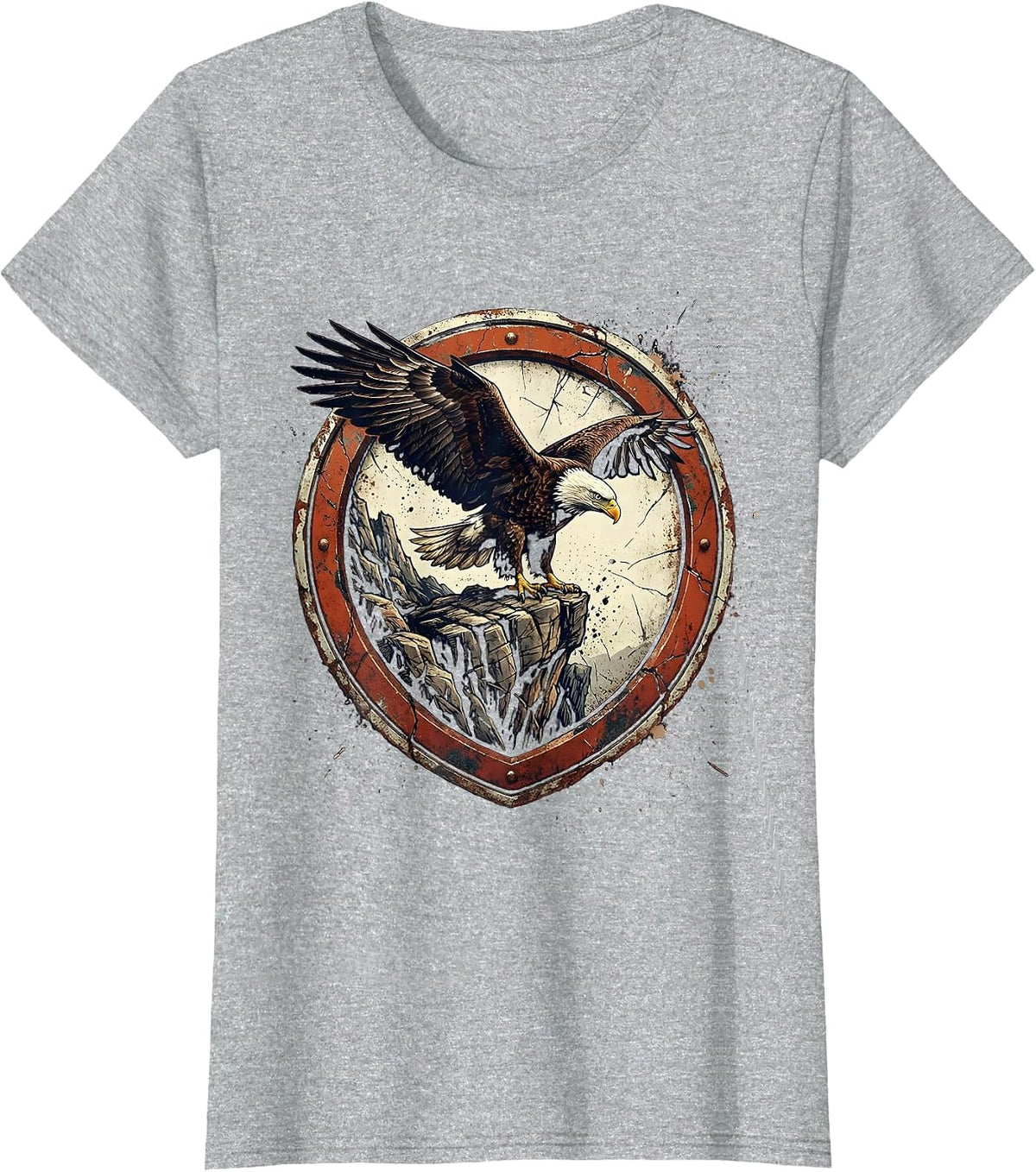 Bald Eagle Perched on Cliff Patriotic Design T-Shirt - Heather Grey