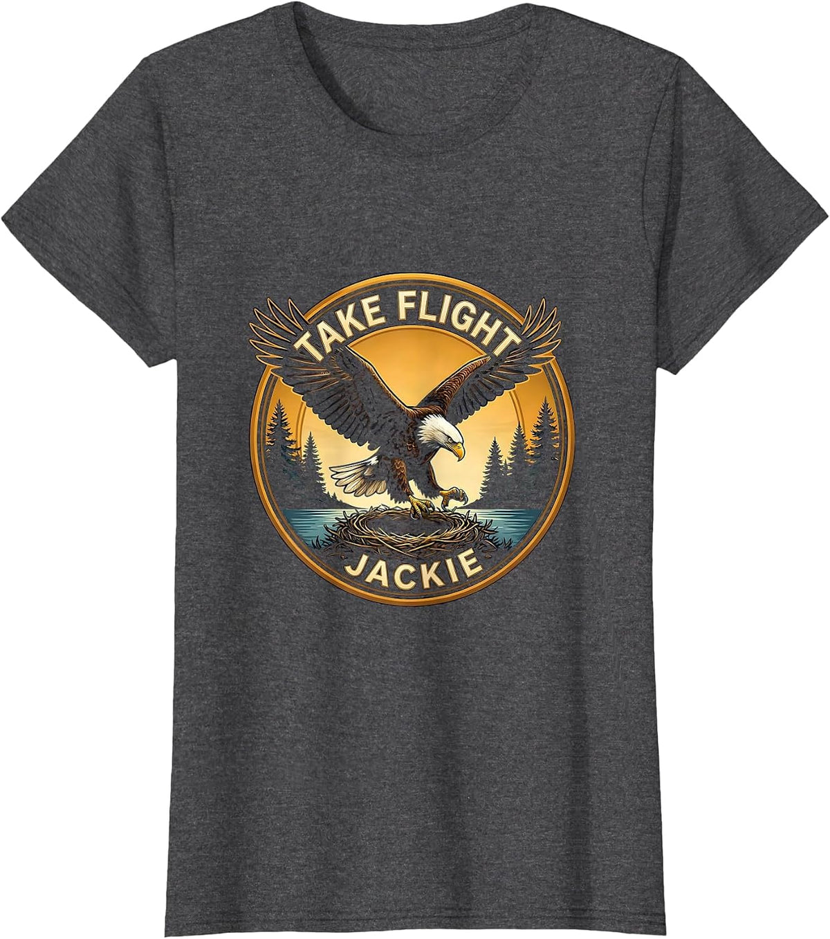 Women's Take Flight Jackie Bald Eagle Memorial Big Bear Lake Nature T-Shirt - Dark Heather Grey