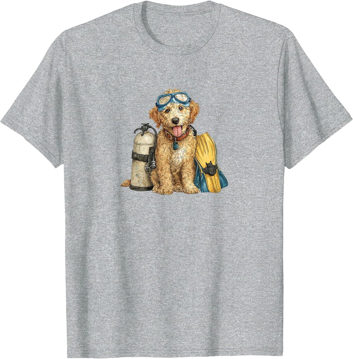 Funny Golden Doodle Puppy in Scuba Diving Gear T-Shirt - Heather Grey