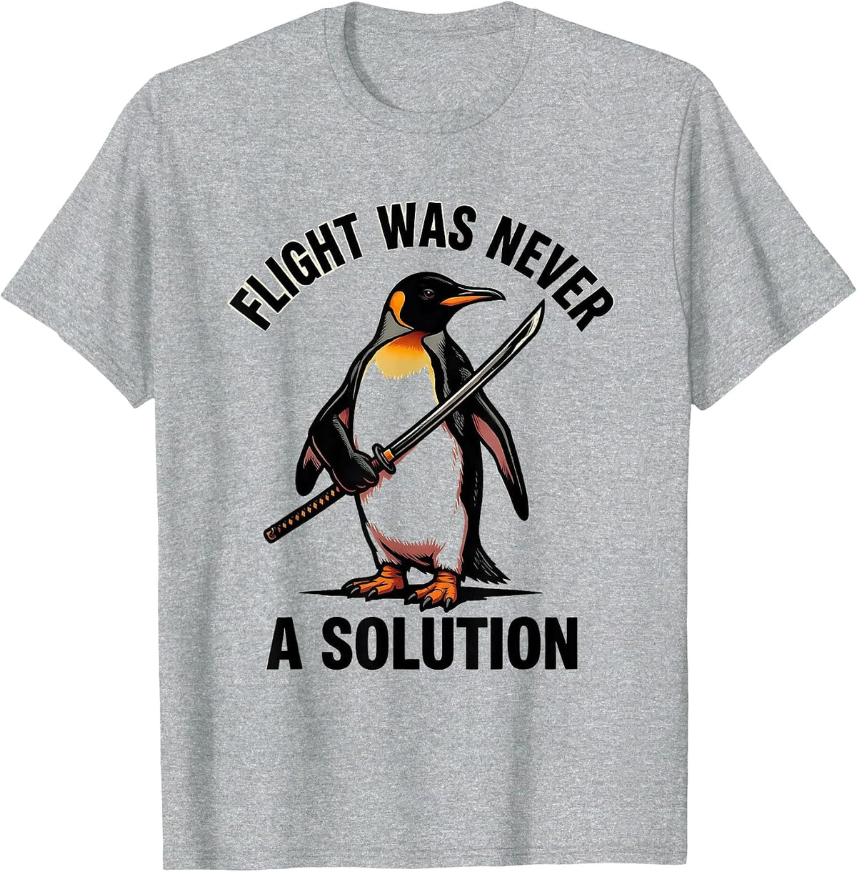 Men's Flight Was Never A Solution Tattoo Dark Humor Penguin Meme T-Shirt - Heather Grey
