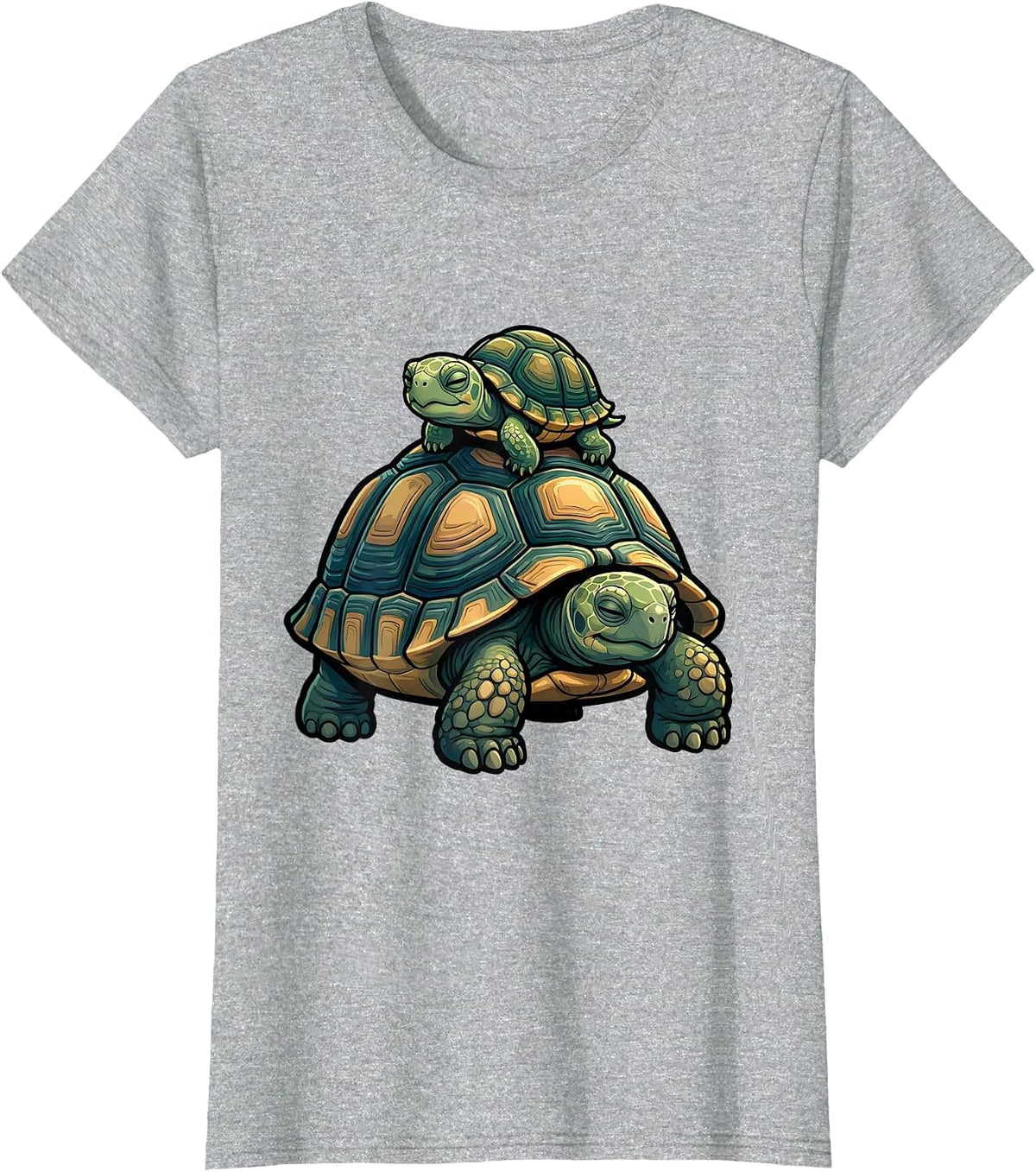 Peaceful Tortoise Family Cartoon Turtle Lover Gift T-Shirt - Heather Grey