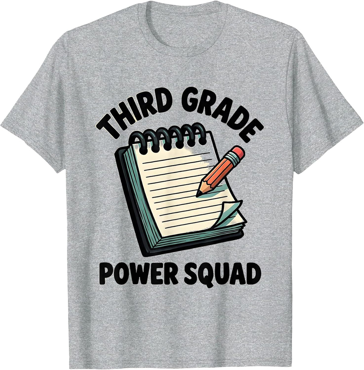 Men's Third Grade Power Squad Cartoon Teacher Back to School Team T-Shirt - Heather Grey