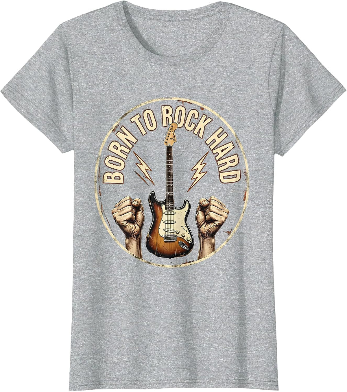 Born to Rock Hard Men's Rock and Roll Design T-Shirt - Heather Grey