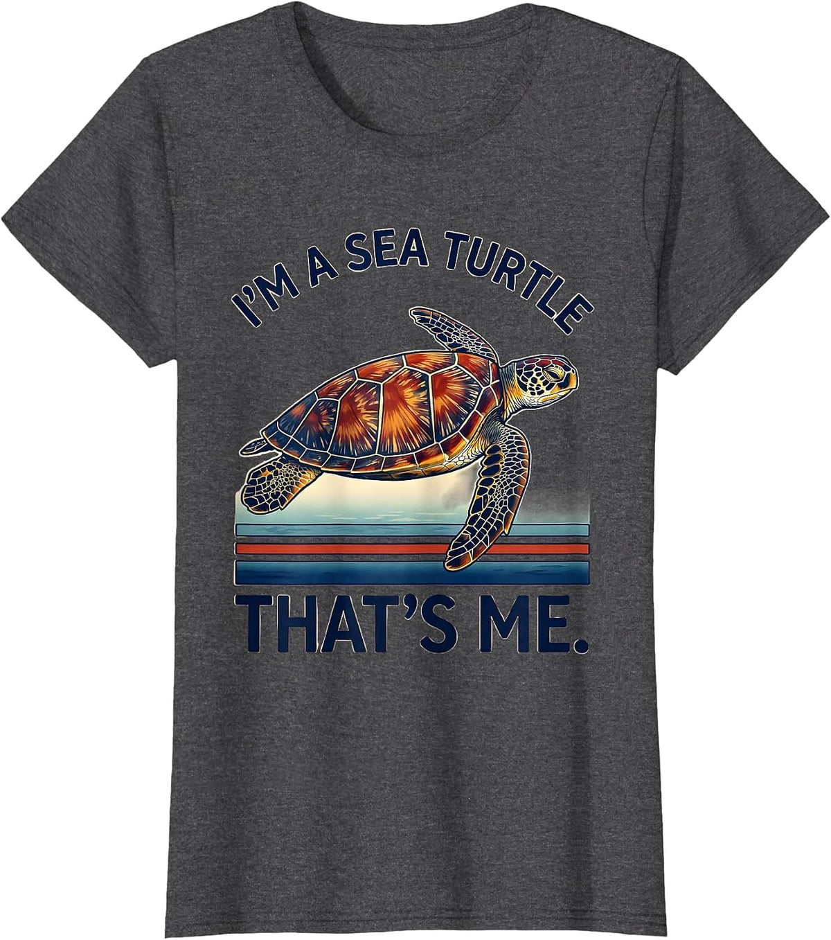 Women's I'm A Sea Turtle That's Me Ukiyo-e Ocean Animal Lover T-Shirt - Dark Heather Grey