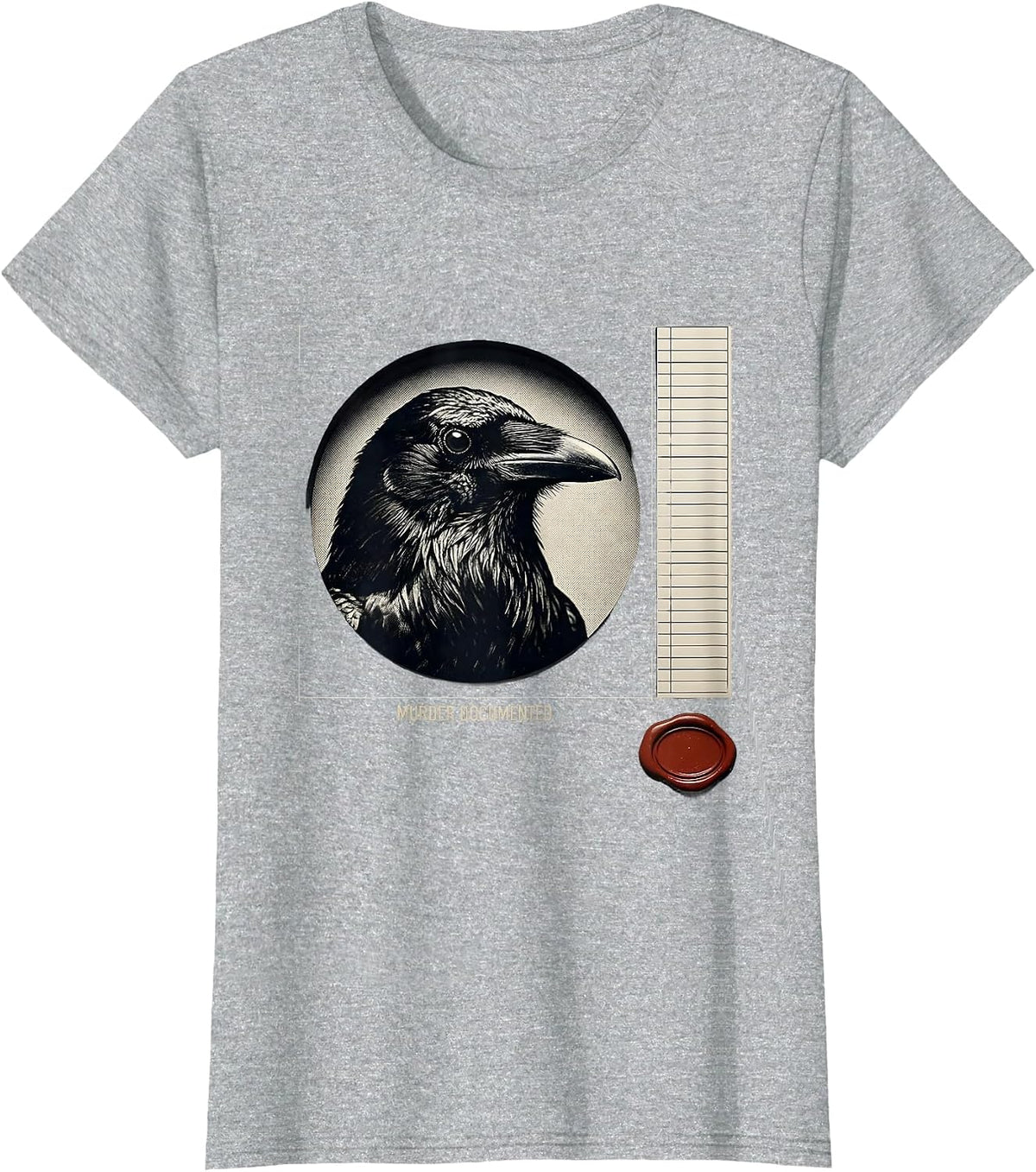 Women's Murder Documented Gothic Raven Crow Humor Literary Pun T-Shirt - Heather Grey